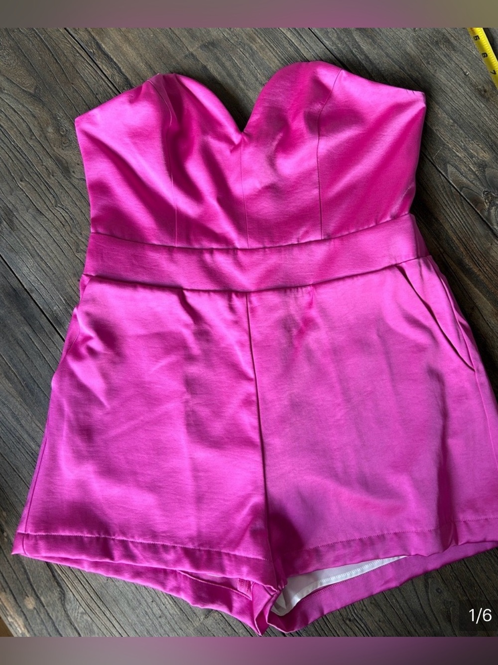 Strapless Hot Pink Satin Paulina Romper